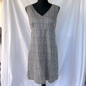 J CREW Sleeveless Sheath Dress Navy Blue w/cream pattern Women’s Size 12